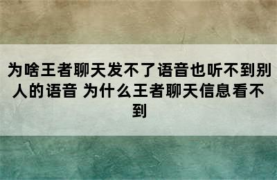 为啥王者聊天发不了语音也听不到别人的语音 为什么王者聊天信息看不到